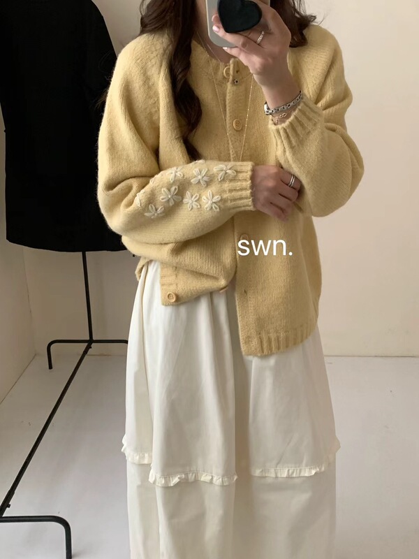 甜美重工花朵刺绣针织开衫女韩版秋冬新款软糯百搭显瘦毛衣外套潮|undefined