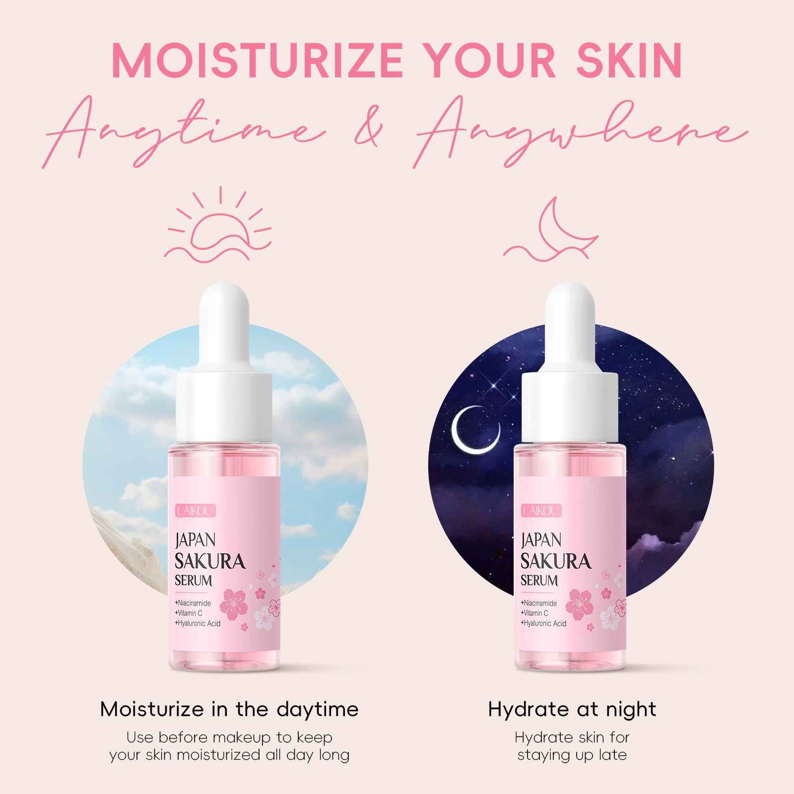 Cross-border Laike Cherry Blossom Essence 17mltemu Edition имеет цветную коробку Facial serum full English qualifications