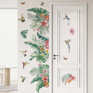 Cross-border Tropical Leaves Wall Stickers Green Plants Flowers Birds Wall Decoration Painting Bedroom Living Room Self-adhesive Stickers