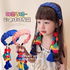 子供のレトロ人気のヘアプレスヘッドバンドヘアバンド女の子のエスニックスタイルのヘアアクセサリー 2025 新しいファーボールタッセルヘッドバンド女性