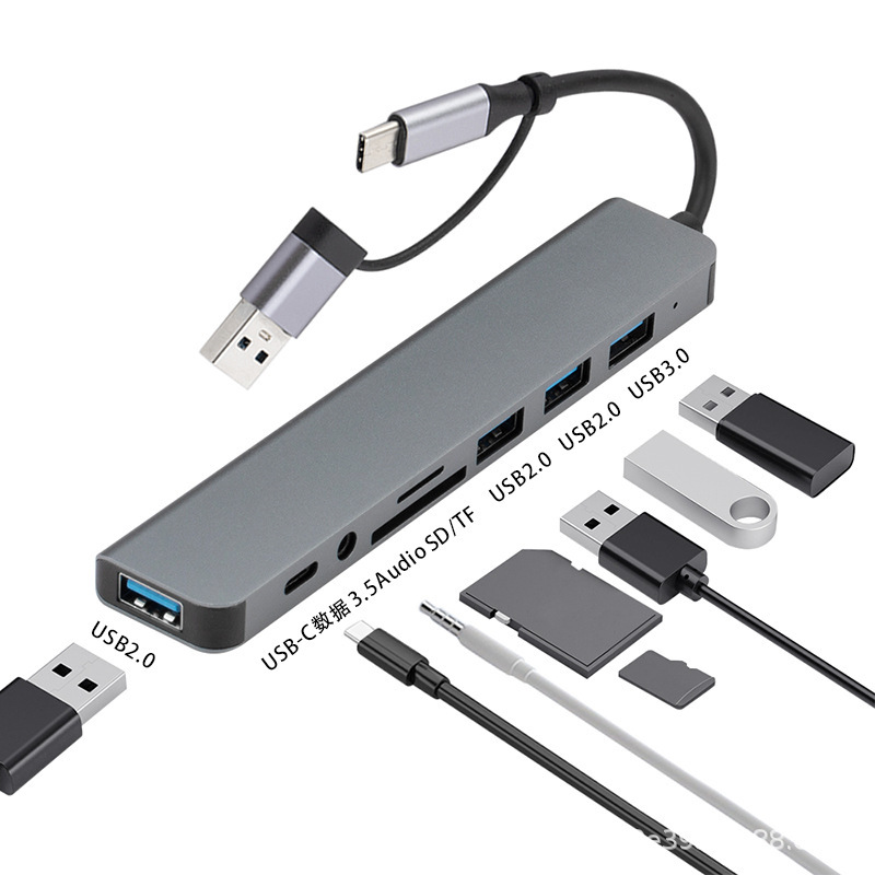 Type-C Docking Station USB Hub Tablet Suitable for MacBook Multi-Function Double-Head Eight-In-One Docking Station