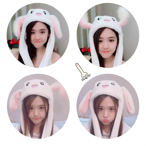 The same rabbit hat with moving ears, plush, cute and warm headgear, autumn and winter children's luminous adult hat