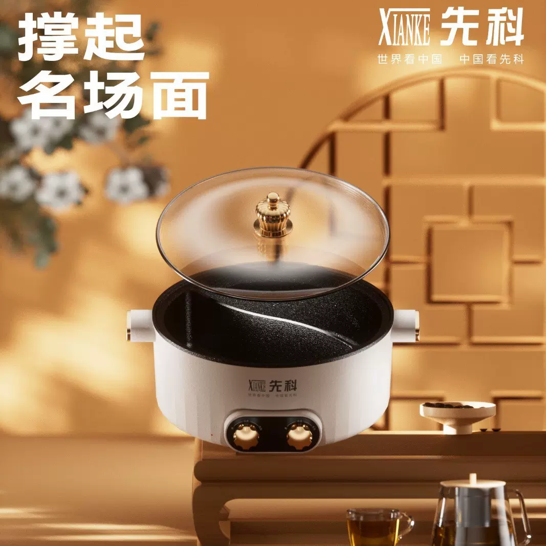 新款家用电火锅多功能双味不粘鸳鸯锅学生宿舍迷你电煮一体电热锅