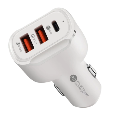 USB Car Charger 60Wpd Car – Mobil şarj cihazları - 60w-three-white