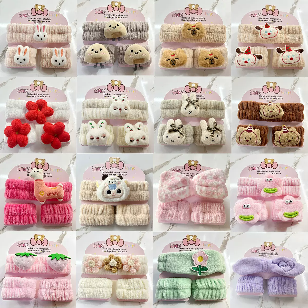 洗脸手腕带卡纸三件套套装批发女可爱卡通动物兔子甜美束发带发带