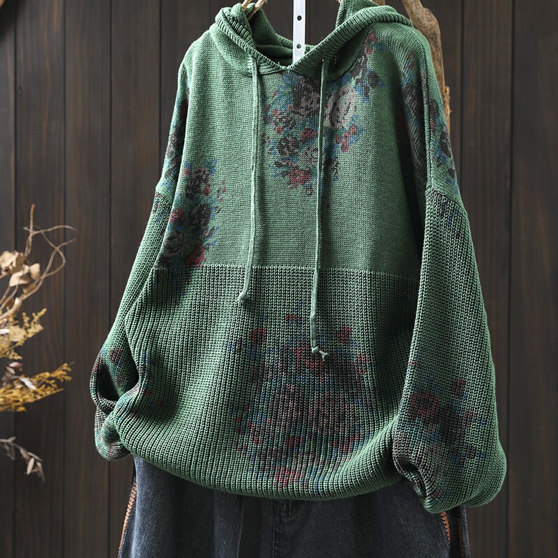 Colorful Hooded Cotton Knitwear for Women, Loose Large Size to Cover the Flesh, 2025 Autum New Retro Lazy Pullover Knitwear Colorful Hooded Cotton Knitwear for Women, Loose Large Size to Cover the Flesh, 2025 Autum New Retro Lazy Pullover Knitwear