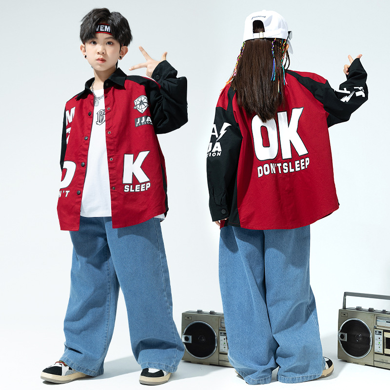 Children's Hip-hopy Clothing Boys Hip-hop Hip-hop Shirt Jacket Girls Jeans Jazz Dance Performance Clothes Hit The Street