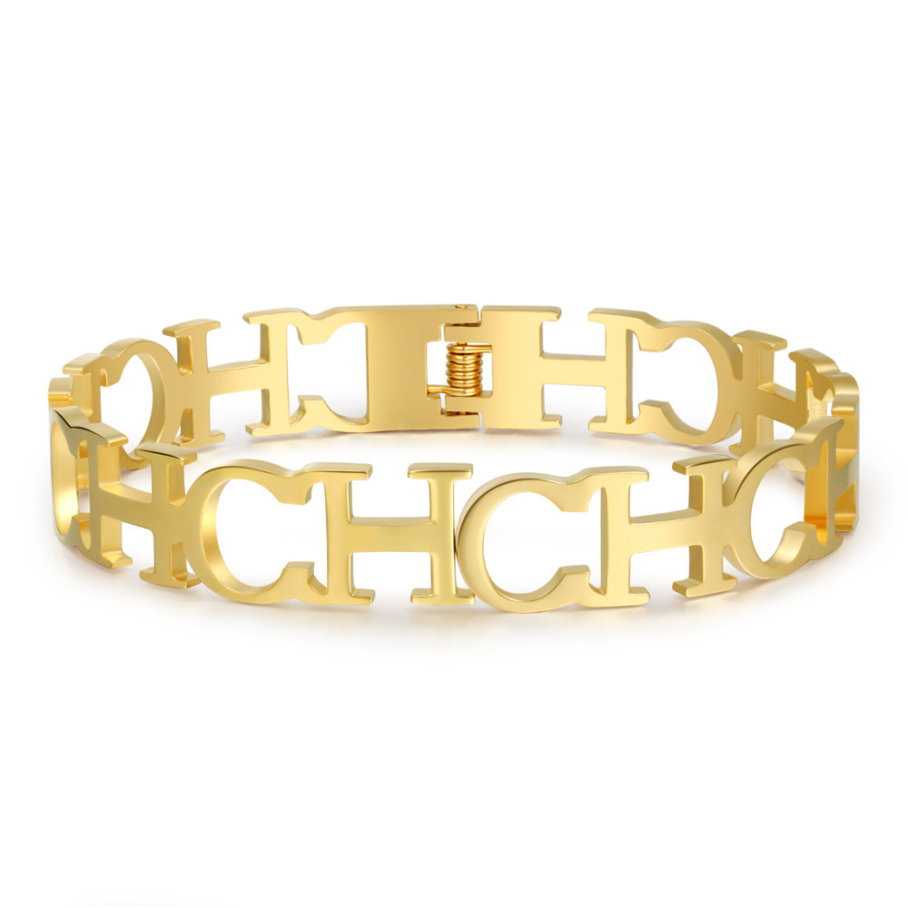 Nouveau Bracelet En Acier Titane Creux Alphabet Anglais display picture 2