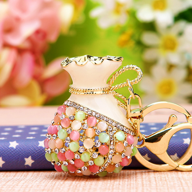 Chinese Style Lucky Bag Car Keychain Women Creative Bag Pendant Metal Key Chain Promotional Gift Wholesale