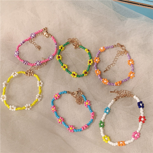 Korean retro colorful beaded bracelet Korean style girl's rice bead flower bracelet ins style Zouju hand jewelry for women