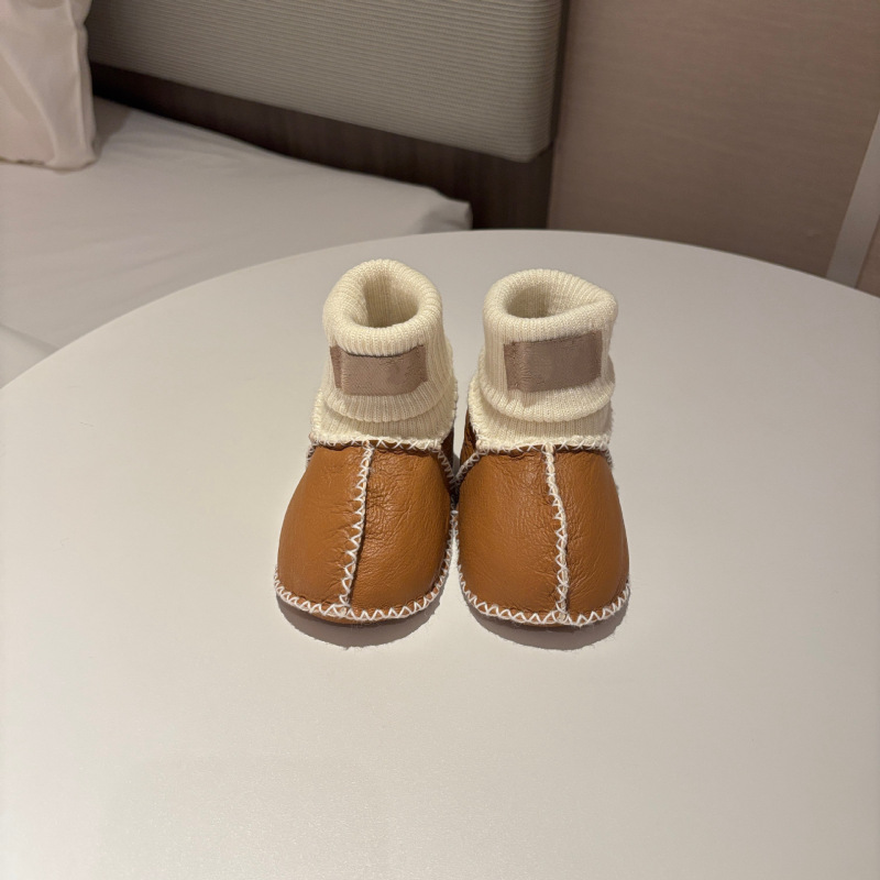 桑坡纯色羊皮毛一体宝宝棉鞋婴幼儿鞋室内步前鞋袜软底男宝女宝|undefined