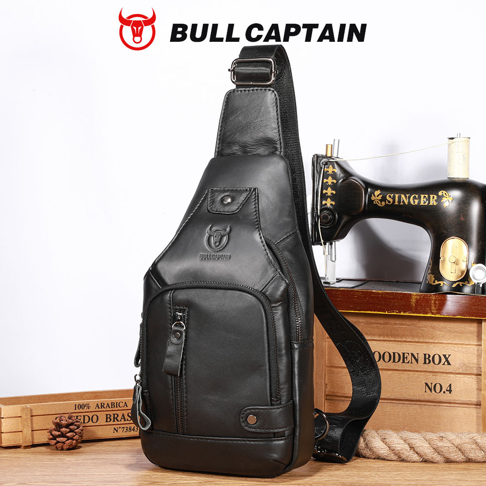 Bolso de pecho de cuero suave para hombre de primera capa de piel de vaca de Captain Niu, moderno bolso cruzado de cuero genuino para exteriores, informal, de gran capacidad para tabletas