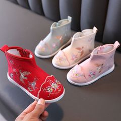 New Style Hanfu Shoes for Girls: Spring & Autumn Hanfu Footwear, Cotton Padded Shoes with Antique Embroidery—Perfect for Little Girls' Traditional Outfits