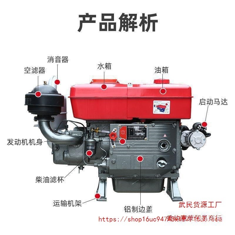 Changzhou single-cylinder diesel engine 15/18/20 horsepower water-cooled small electric-start marine agricultural tractor engine