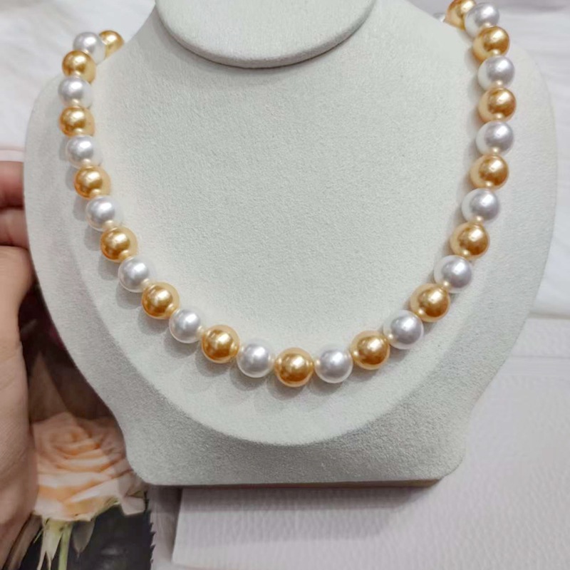 施家珍珠项链配饰百搭高级感混色秋冬毛衣轻奢气质串珠颈链批发