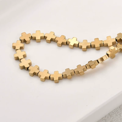 Zərgərlik ara hissələri gold, color-retaining starburst shell rose - 3-large-cross-beads-1-strand-approximately-48-beads-approx-8mm
