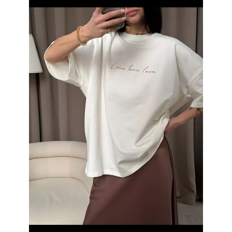 Minimalist, Unique, Chic American-Style Summer New Round-Neck T-Shirt, Loose and Versatile, Personalized Short-Sleeve Top, Ins Milk Silk Minimalist, Unique, Chic American-Style Summer New Round-Neck T-Shirt, Loose and Versatile, Personalized Short-Sleeve Top, Ins Milk Silk