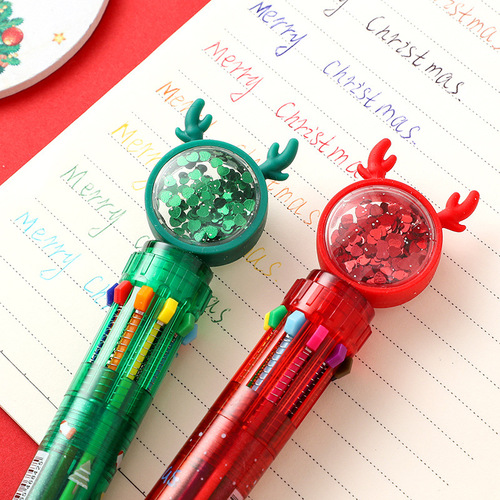 Christmas gift cute cartoon multi-color ball-point pen for primary school students push-type color 10-color ball-point pen
