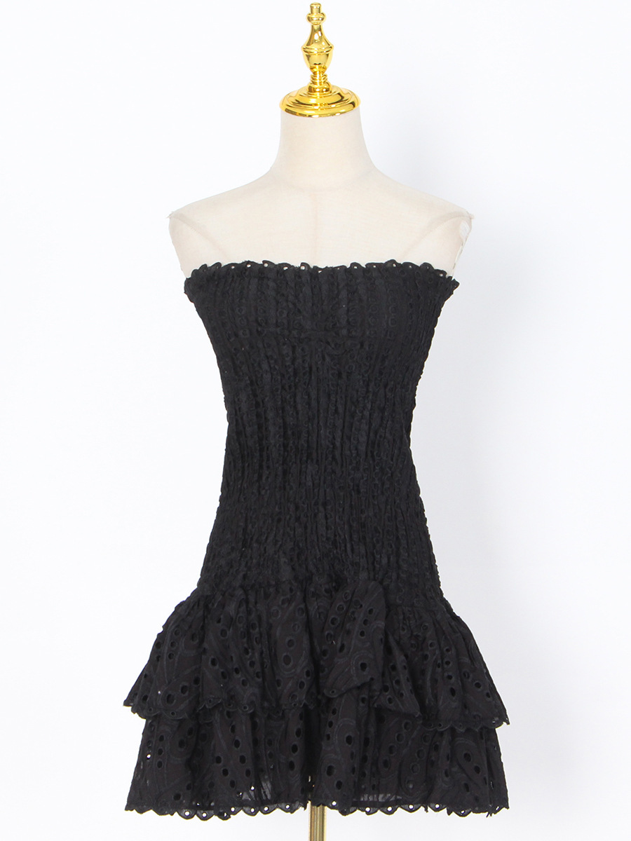 Elegant Ruffled Strapless Women's Dress For Spring Season_voghion.com