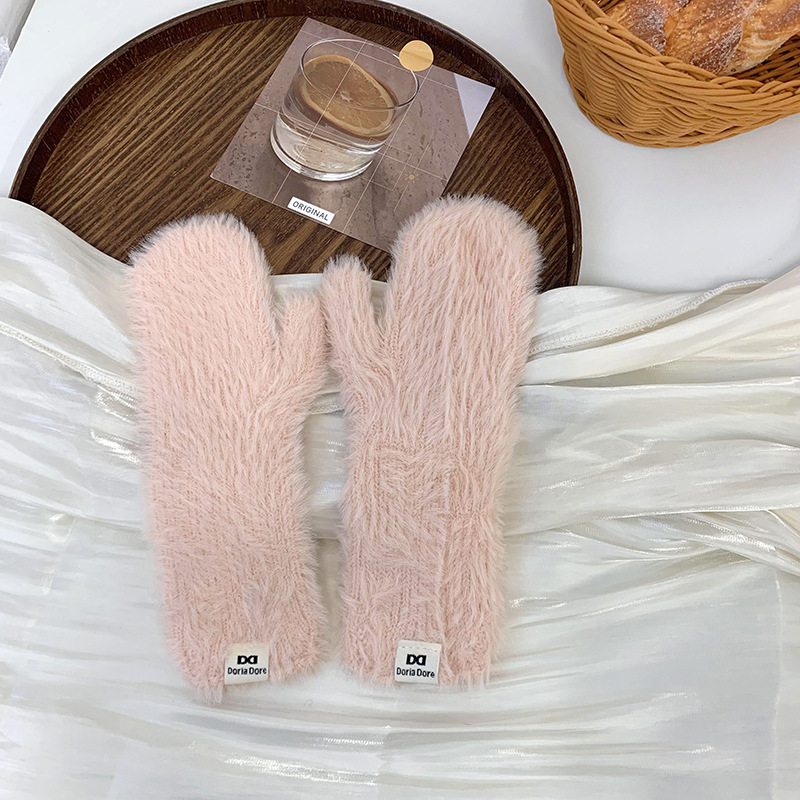 Guantes para mujer, ciclismo a prueba de viento, invierno cálido, nuevos guantes de felpa cálidos, guantes de punto coreanos japoneses al por mayor