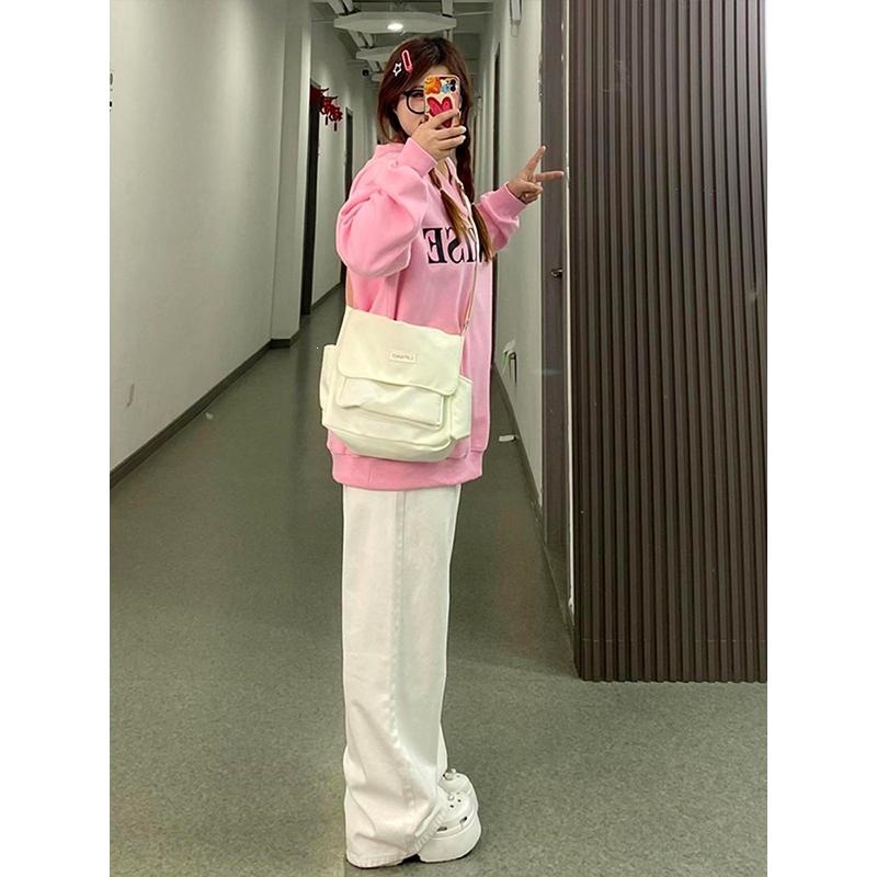 2026 new American-style high-waisted, slimming, straight-leg long pants, plus-size white wide-leg jeans