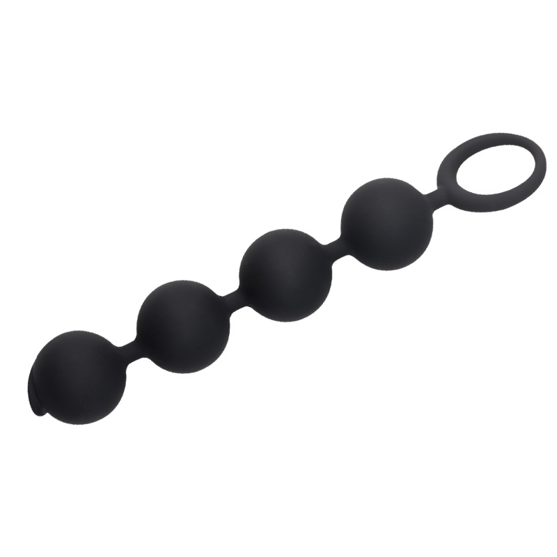 Silicone Anal Plug with Pull Beads, Manual Handle Control, Black Prostate Massage Toy for Men — detail image 5