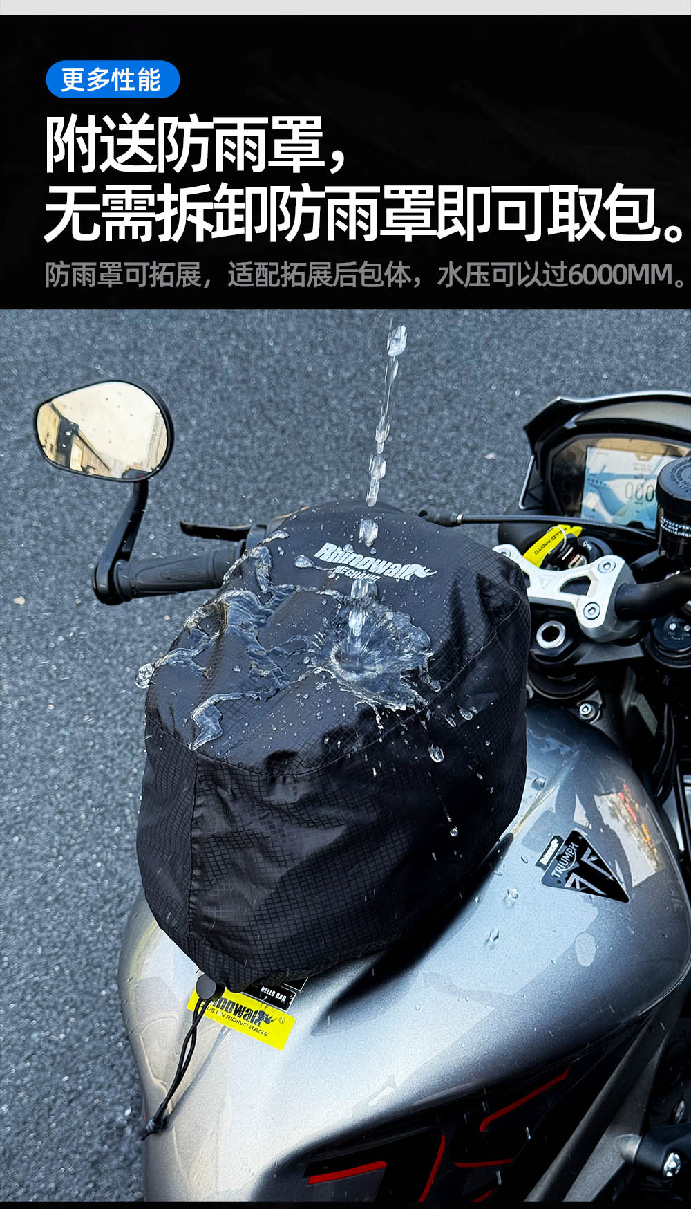 Rhinowalk Motorcycle Fuel Tank Bag Magnetic Quick Release Anti-Theft Adjustable Front and Rear Motorcycle Rider Bag