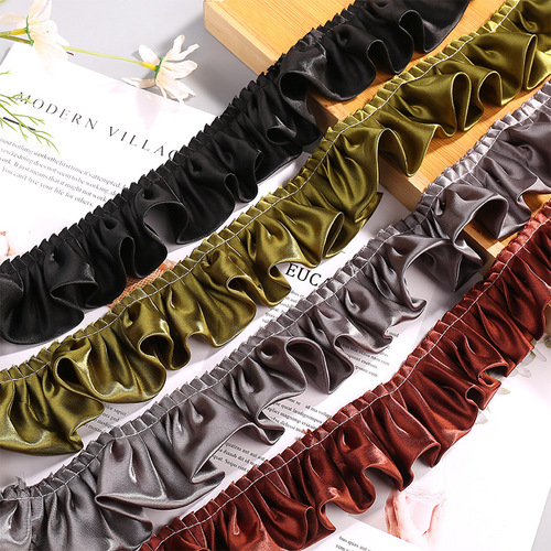 Discounted Colorful Double Layer Satin Pleated Lace Handmade DIY Home Textile Skirt Hair Tie Accessories Wholesale