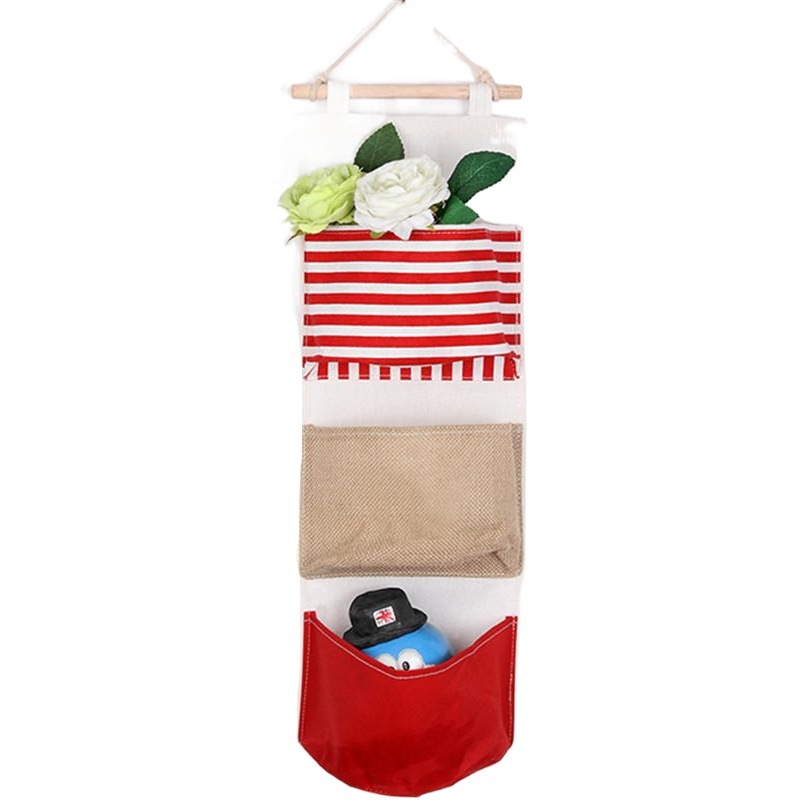 Nueva moda japonesa y coreana de múltiples capas de tres bolsillos semicírculo bolsa colgante detrás de la puerta tela creativa almacenamiento en el hogar bolsa de almacenamiento al por mayor