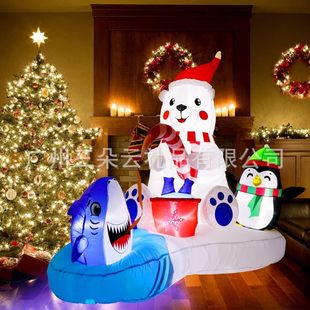 Cross-border Christmas inflatable Christmas snowman penguin fishing shark air model led lights luminous decorations courtyard ornaments