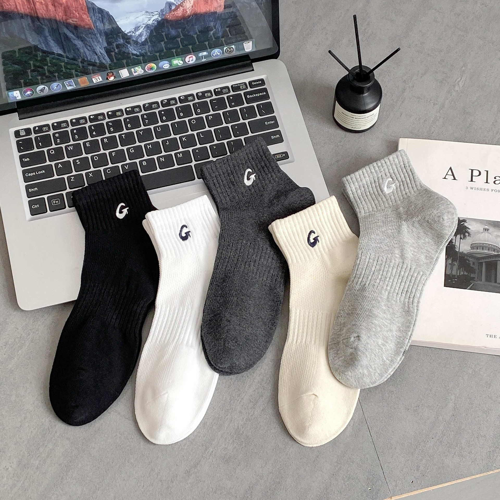 Socks Men's Spring and Summer Thin Short Socks Mesh Breathable Boat Socks Casual Socks Sports Men's Socks Embroidered Letter Boat Socks