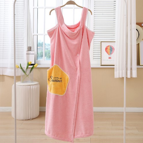 A wearable bath towel, household water-absorbent strap with fastener, trendy, versatile coral velvet adult star bath robe
