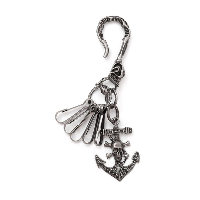 New Alloy Retro Skull Anchor Pendant Keychain Punk Hip-Hop Motorcycle Riding Key Pendant Accessories