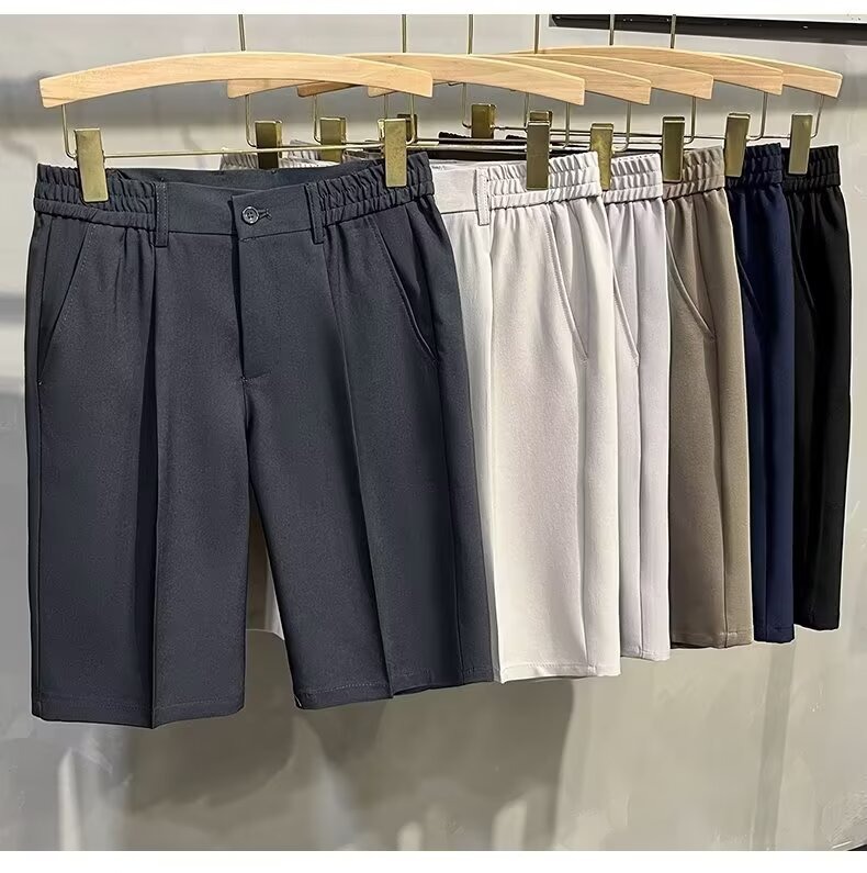 Men's Clothing Summer Thin Loose Straight Leg Mid-Length Shorts Elastic Waist Five Point Dress Casual Suit_voghion.com