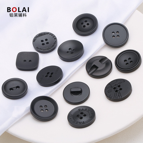 Black round windbreaker coat button suit jacket hand-sewn four-eye button workwear sweater resin button