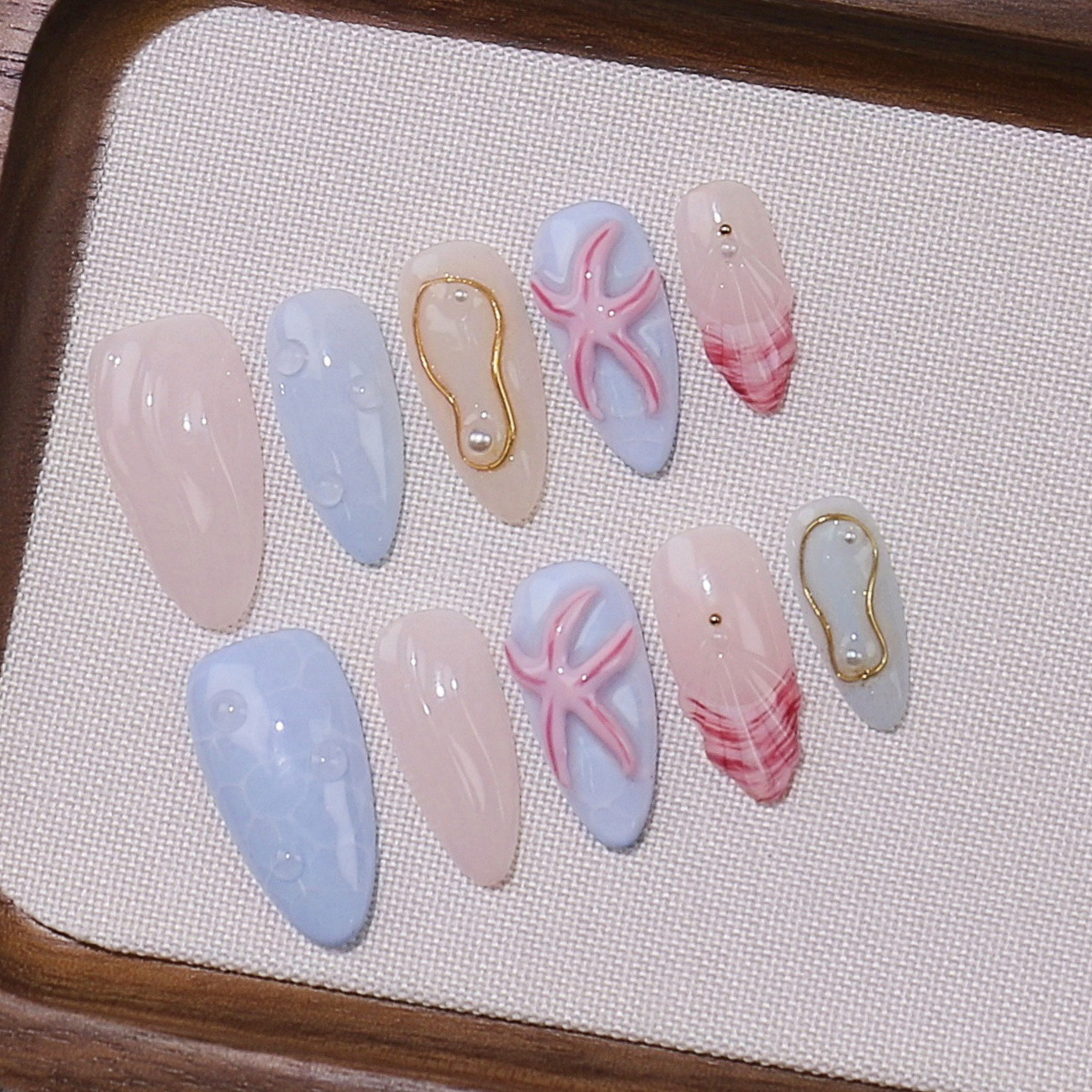 [Colección de manicuras talladas] comercio exterior transfronterizo exclusivamente para usar a mano puro parche de uñas falsas de almendras de estilo europeo y americano