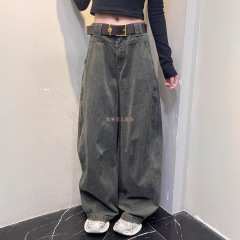 美式复古立体口袋弯刀休闲裤女2025秋季新款宽松简约休闲拖地裤子