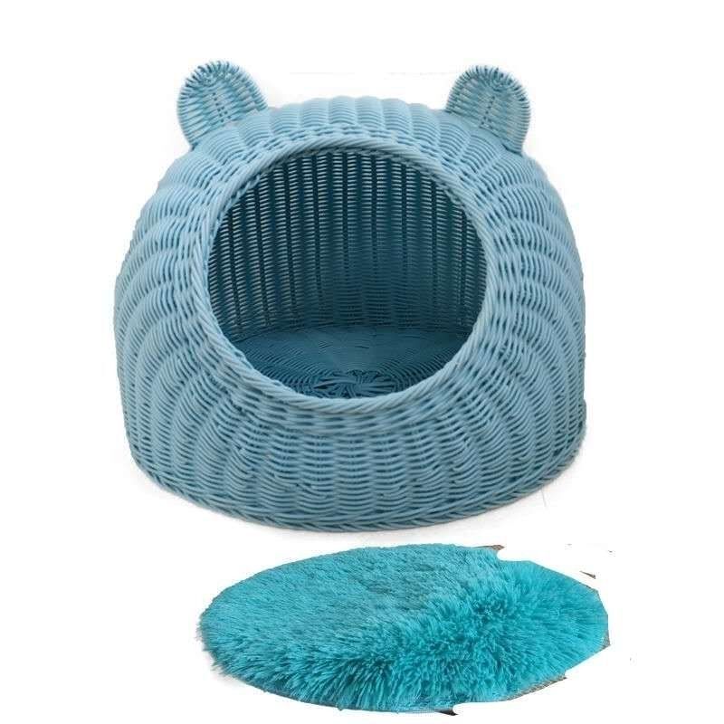 藤编猫窝狗窝宠物窝纯手工编织可水洗别墅PP藤条猫窝四季通用包邮|undefined