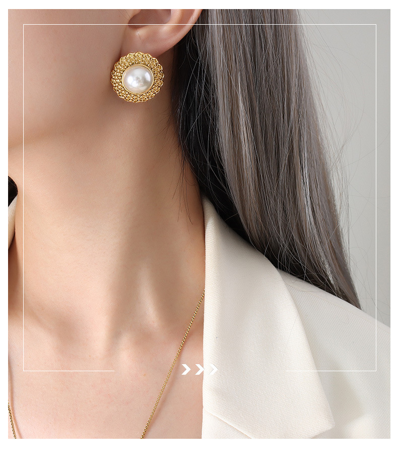 Fashion Flower Titanium Steel Plating Pearl Earrings Necklace