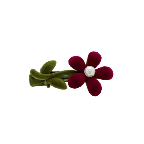 New Fall/Winter Red Flocked Flower Side Clip for Women: Delicate & Dainty Duckbill Hair Clips for Flyaways, Bangs, and Fringe