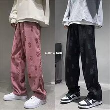 跨境欧美高街休闲裤子男春秋季设计感宽松直筒ins潮拖地牌阔腿裤