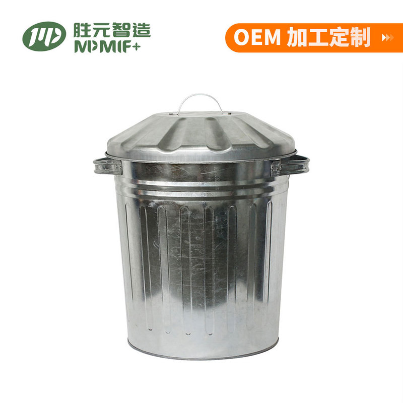 Galvanized Iron Original Color Trash Can 12L Metal Garbage Storage Bucket with Lid Double Handle Household Trash Can
