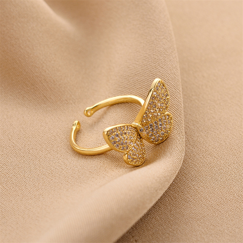 Butterfly Pattern Women'S Gender Fashion Butterfly Copper Plating Inlay Zircon Open Ring 1 Piece