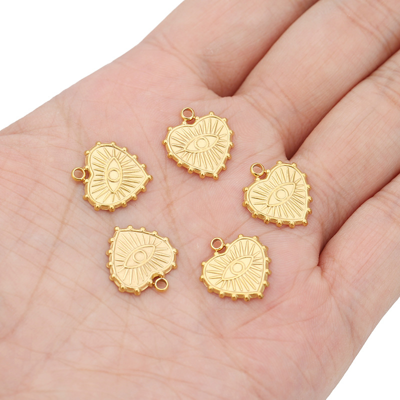 15*16mm Jewelry Making Size 5 PCS/Package 15*16mm 304 Stainless Steel 18K Gold Plated Devil's Eye Heart Shape Pendant