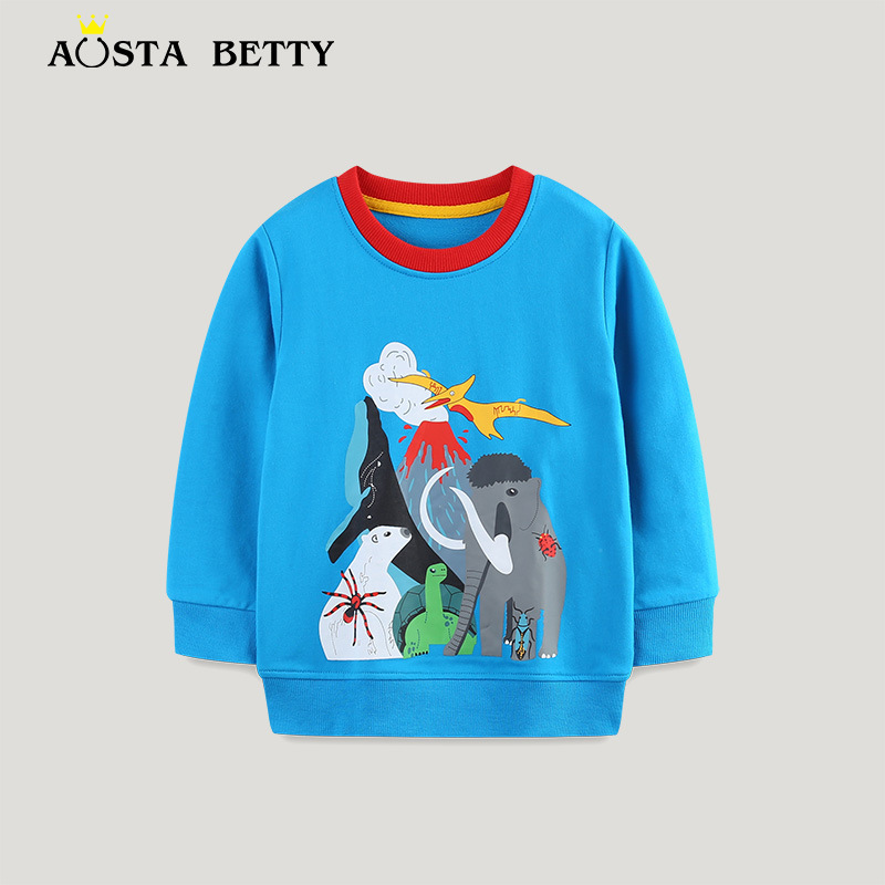 Cross-border Supply Boys' Sweatshirt Autumn Knitted Cotton Children's Base Shirt European and American Style Fashion Printed Children's Top