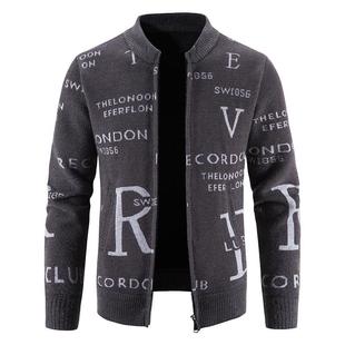 2024 Knitted Cardigan Men's Autumn Short Velvet Jacket Korean Sweater Youth Spring and Autumn Trendy Large Size Men's Clothing
