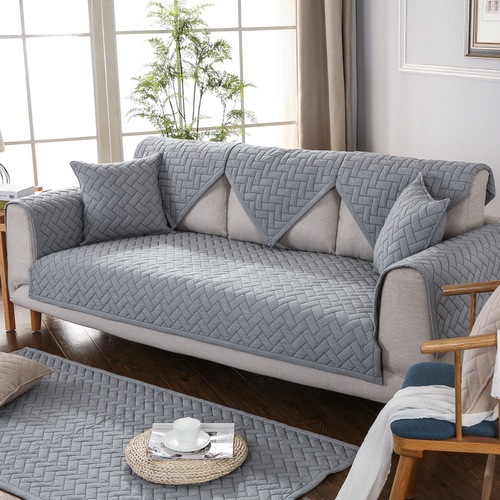 外贸四季通用客厅组合沙发座垫水洗棉加厚绗缝防滑纯色格子沙发垫