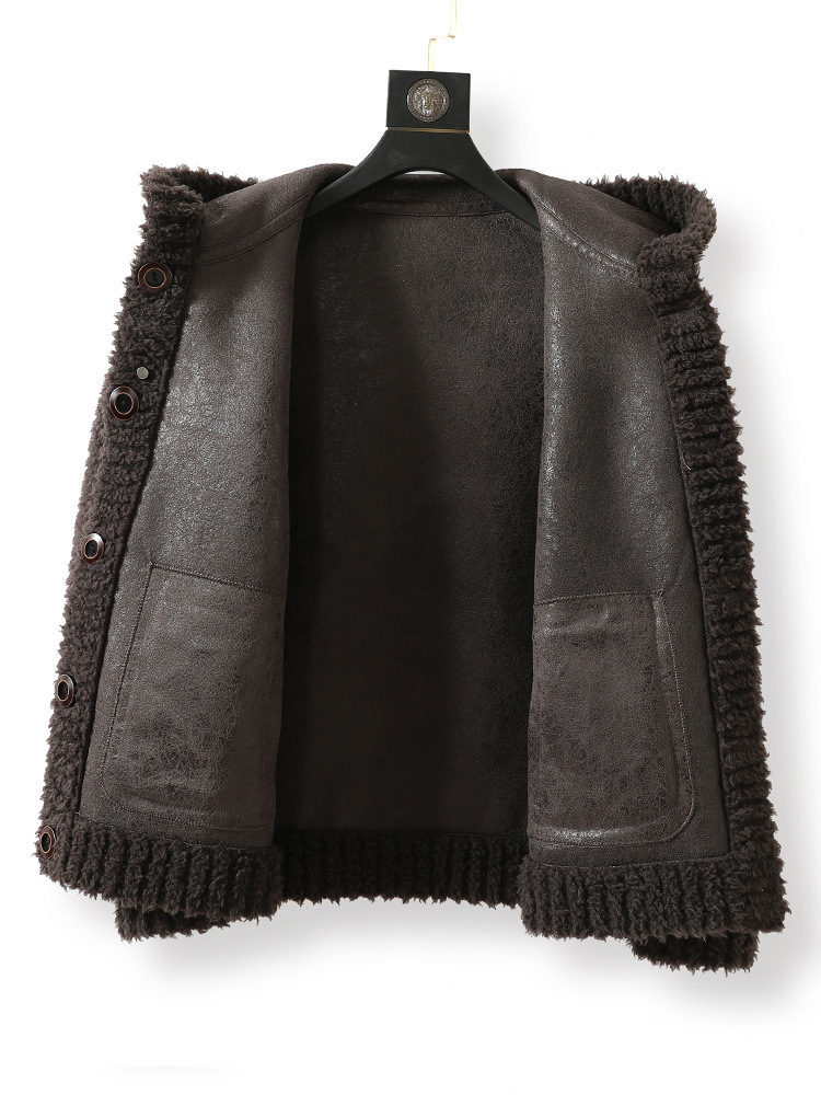 2025 nuevo chaqueta corta de moda coreana de moda de invierno y otoño con piel de hombre con capuzas