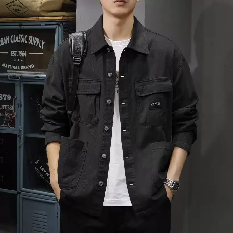 秋冬男士复古美式牛仔外套男经典简约百搭休闲舒适翻领工装外套