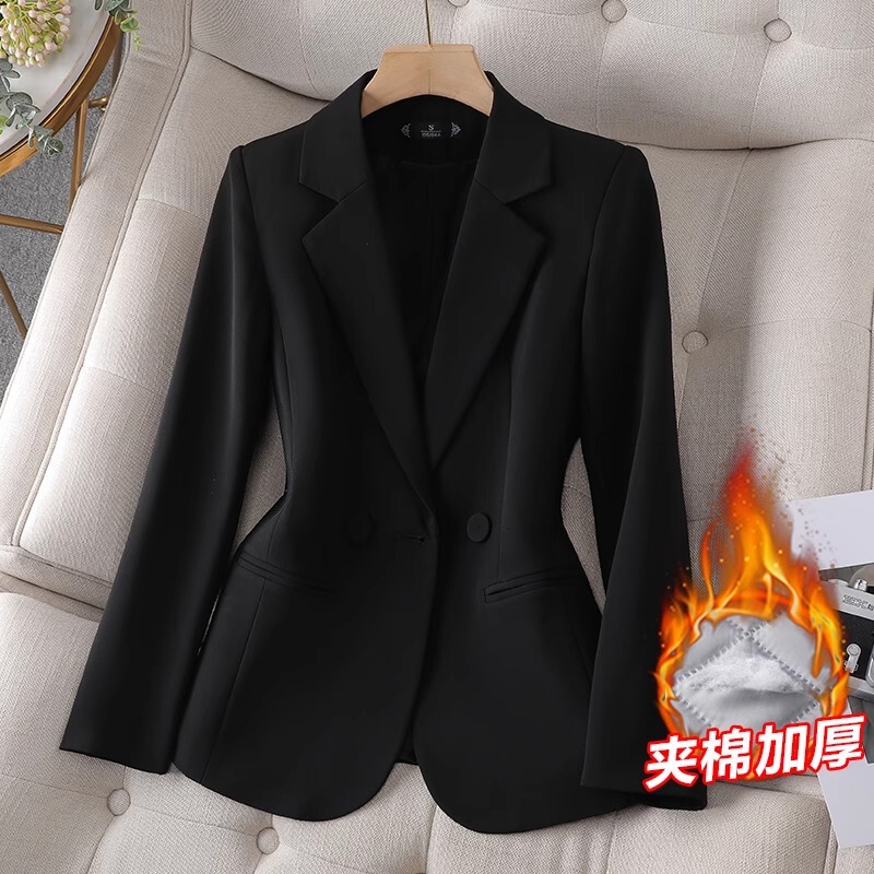 Black Suit Jacket Women's Autumn and Winter 2023 New Winter Thickened Quilted Small Slim-fit Professional Casual Suit Black Suit Jacket Women's Autumn and Winter 2023 New Winter Thickened Quilted Small Slim-fit Professional Casual Suit